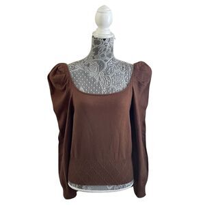 LUSH Puff Sleeve Blouse Chocolate Brown Size Large